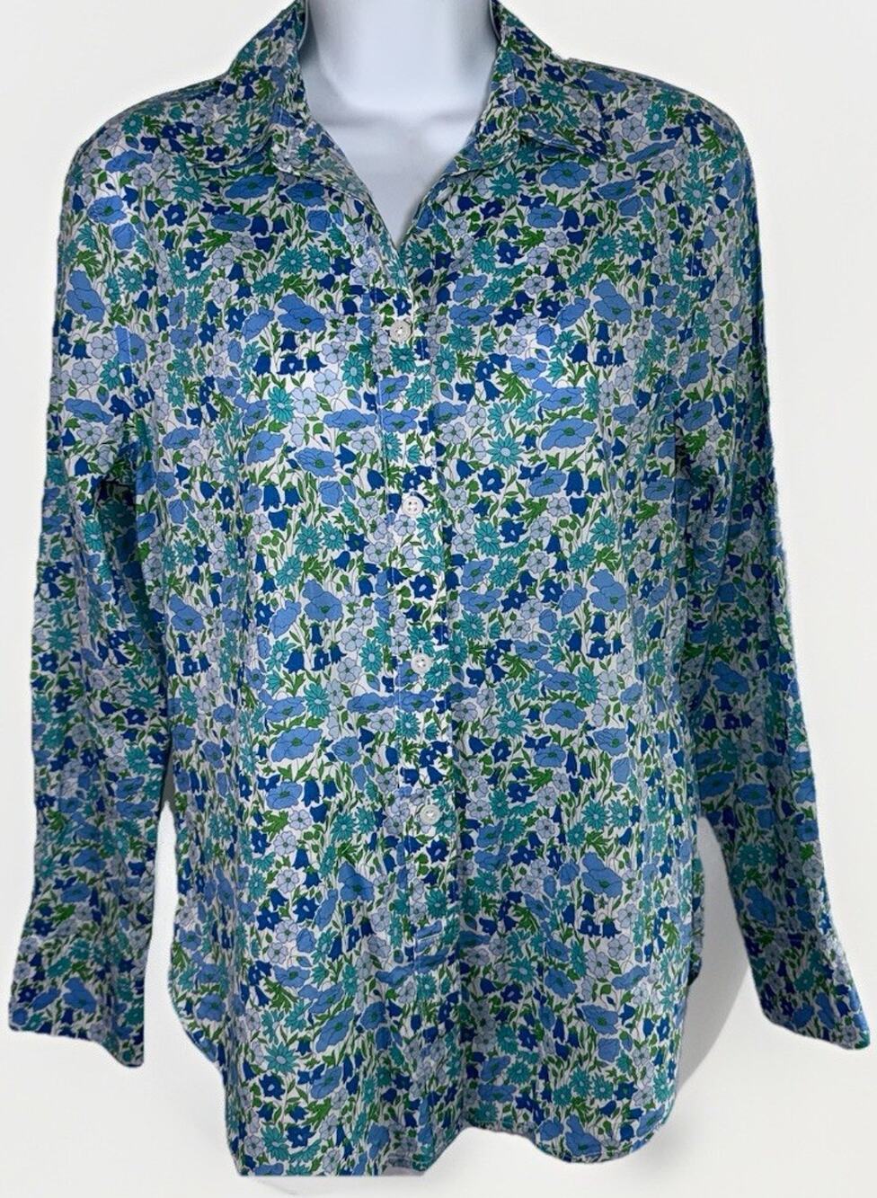 JCrew Blue Liberty Floral Button Up Long Sleeve Cotton Preppy Quiet Lux Top Sz 2